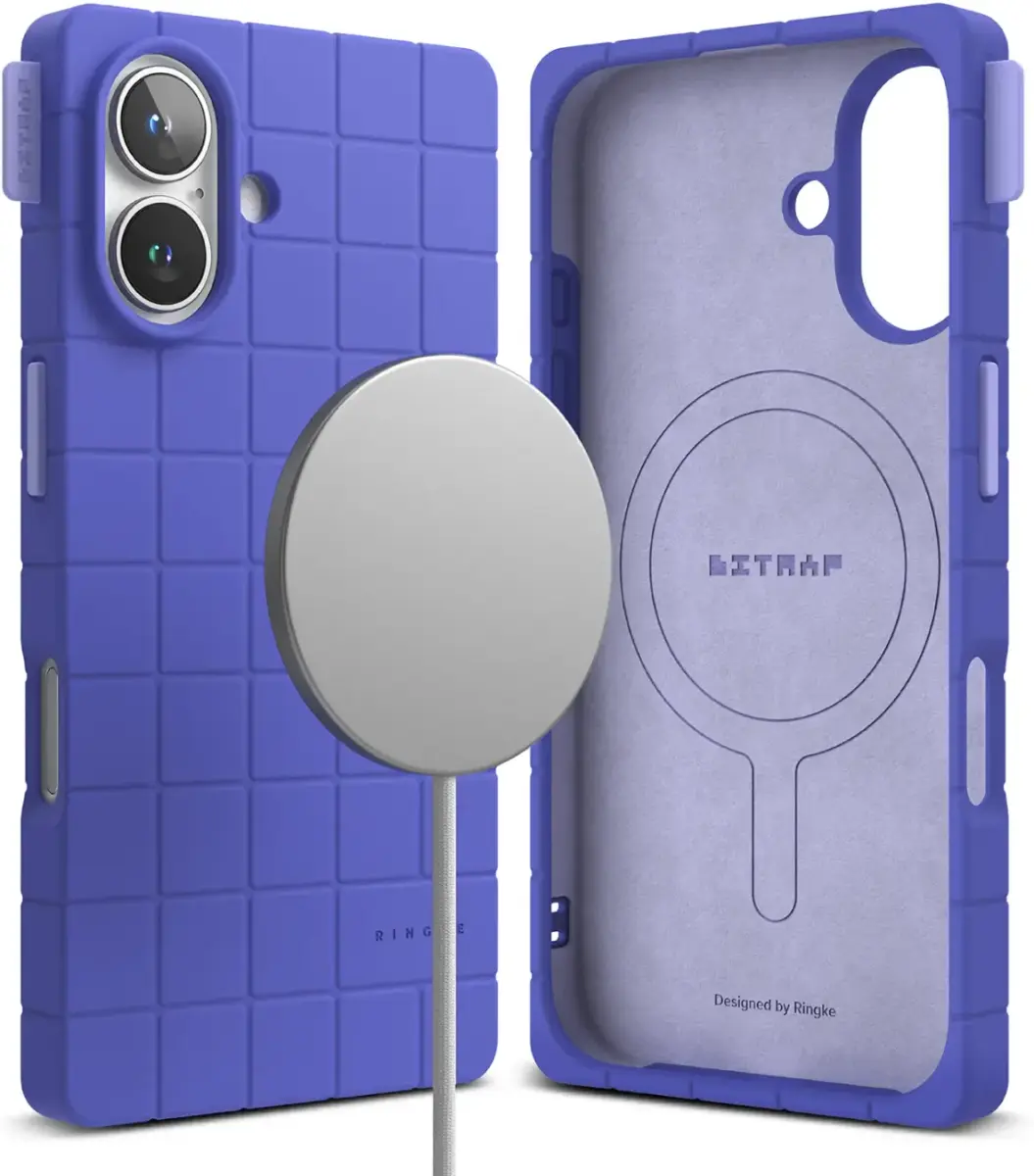 Ringke Bitmap Silicone Magnetic iPhone 16 Hoesje MagSafe Back Cover Blauw afbeelding 1