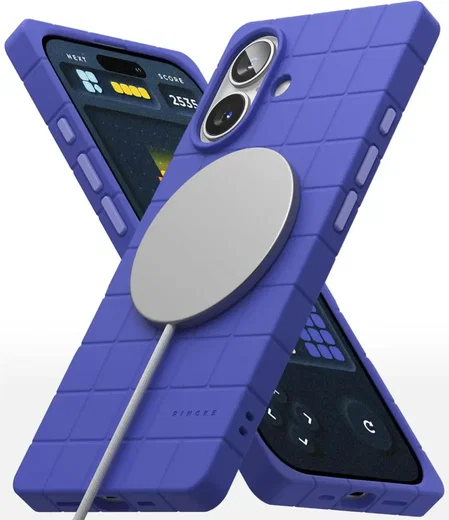 Ringke Bitmap Silicone Magnetic iPhone 16 Hoesje MagSafe Back Cover Blauw afbeelding 2