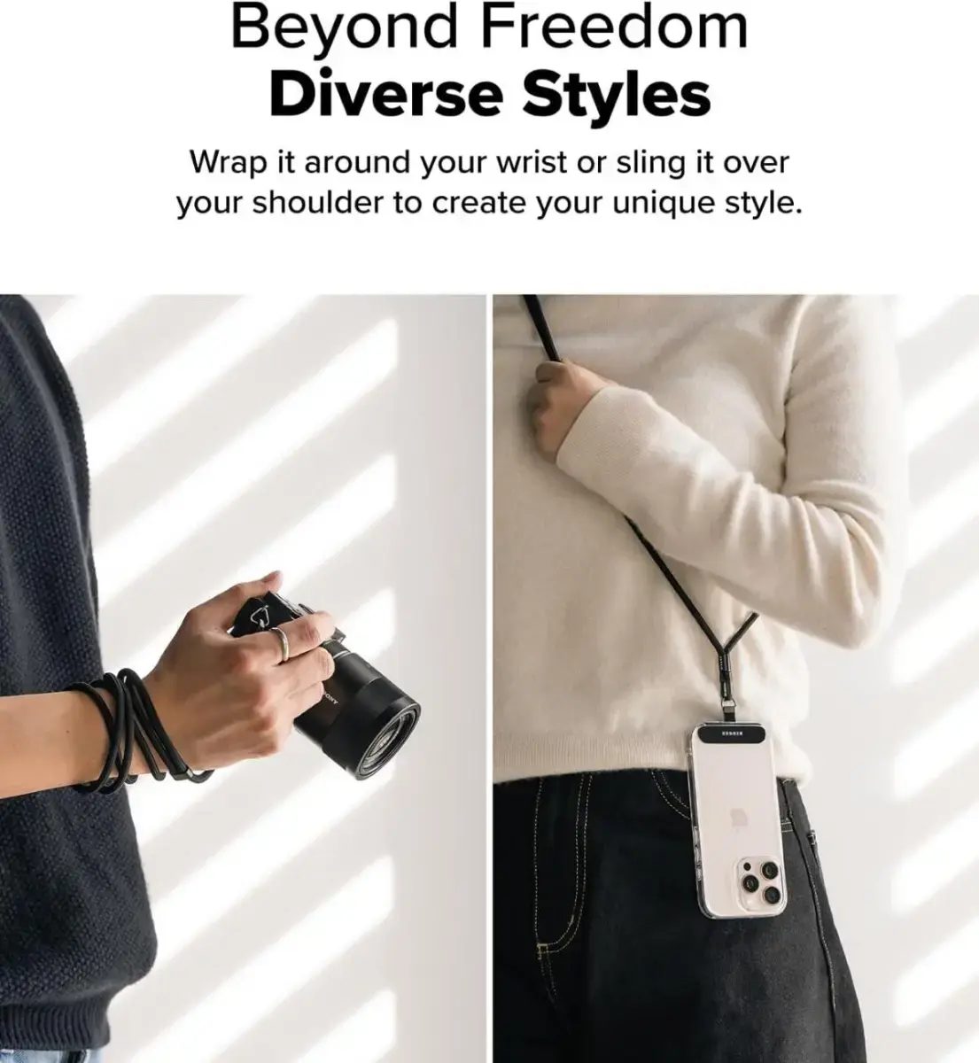 Ringke Holder Link & Flow Shoulder Strap - Universeel Telefoonkoord Zwart afbeelding 3