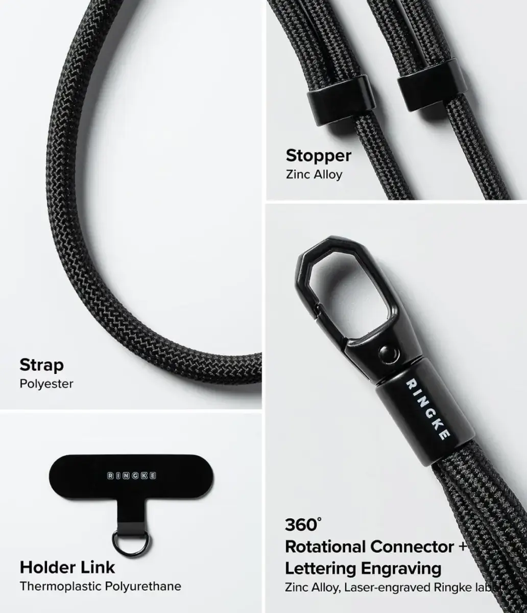 Ringke Holder Link & Flow Shoulder Strap - Universeel Telefoonkoord Zwart afbeelding 5
