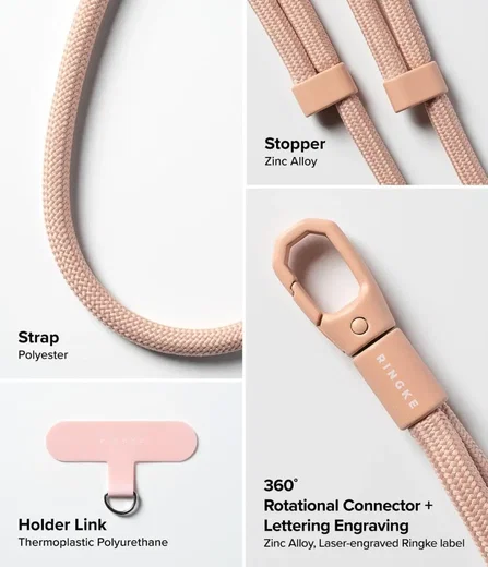 Ringke Holder Link & Flow Shoulder Strap - Universeel Telefoonkoord Oranje Roze afbeelding 4