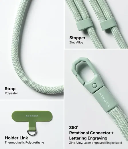 Ringke Holder Link & Flow Shoulder Strap - Universeel Telefoonkoord Mint afbeelding 5