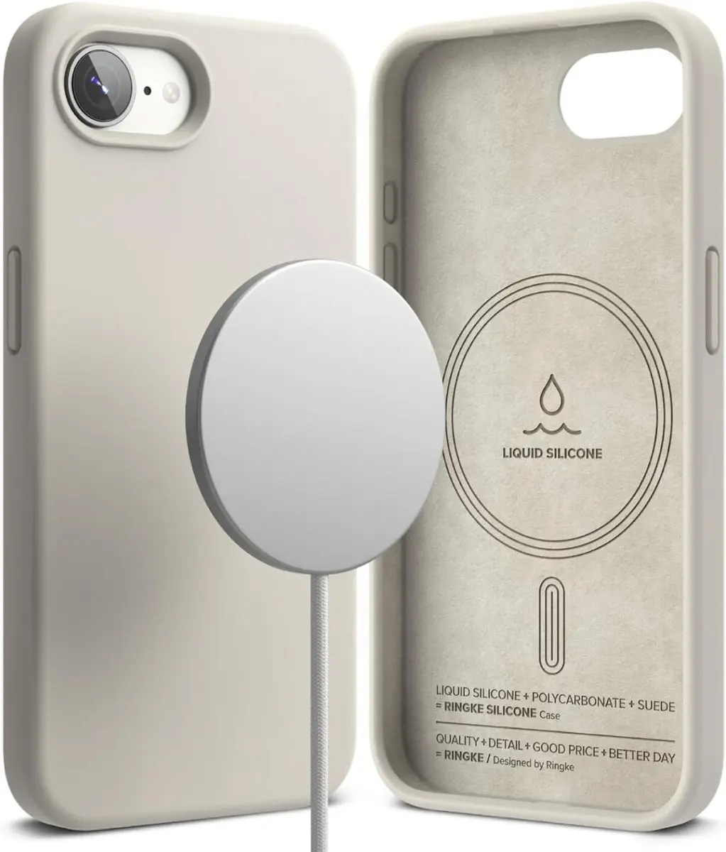 Ringke Silicone Magnetic iPhone 17e / 16e Hoesje MagSafe Back Cover Beige afbeelding 1
