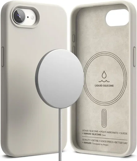 Ringke Silicone Magnetic iPhone 17e / 16e Hoesje MagSafe Back Cover Beige afbeelding 1