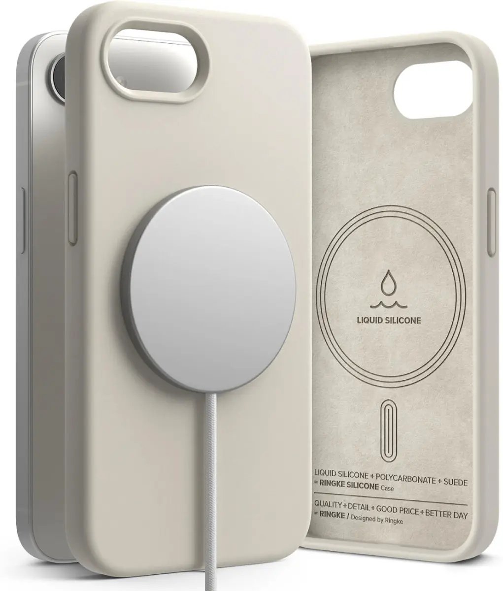 Ringke Silicone Magnetic iPhone 17e / 16e Hoesje MagSafe Back Cover Beige afbeelding 2