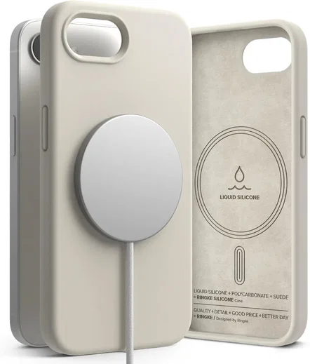 Ringke Silicone Magnetic iPhone 17e / 16e Hoesje MagSafe Back Cover Beige afbeelding 2
