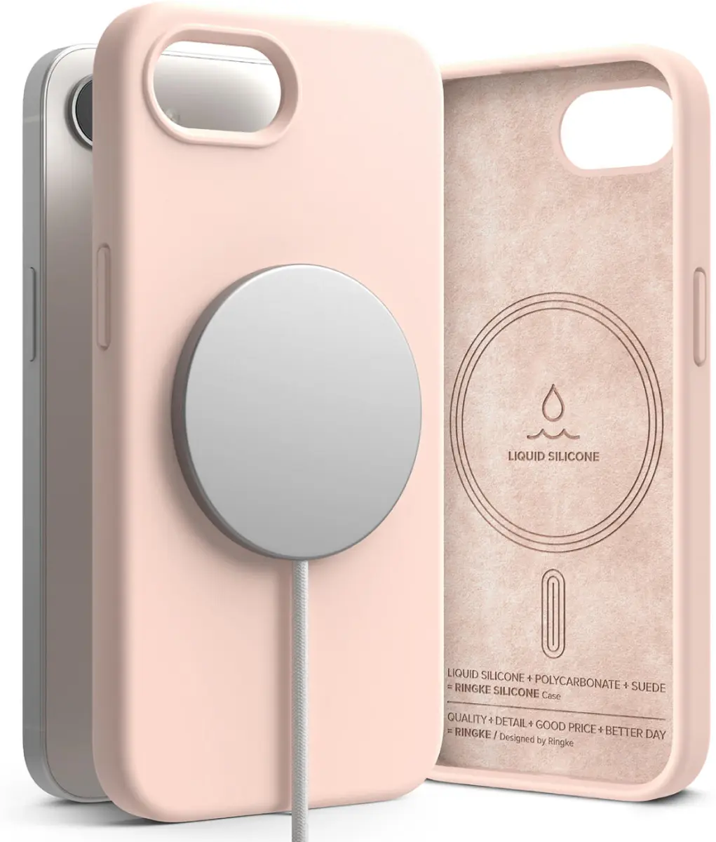 Ringke Silicone Magnetic iPhone 17e / 16e Hoesje MagSafe Back Cover Roze afbeelding 2