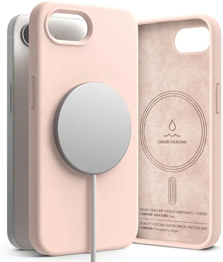 Ringke Silicone Magnetic iPhone 17e / 16e Hoesje MagSafe Back Cover Roze afbeelding 2