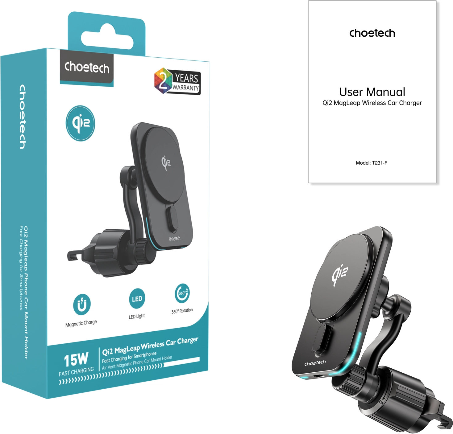 Choetech MagLeap Qi2 15W MagSafe Telefoonhouder Auto met Draadloos Opladen 15W afbeelding 17