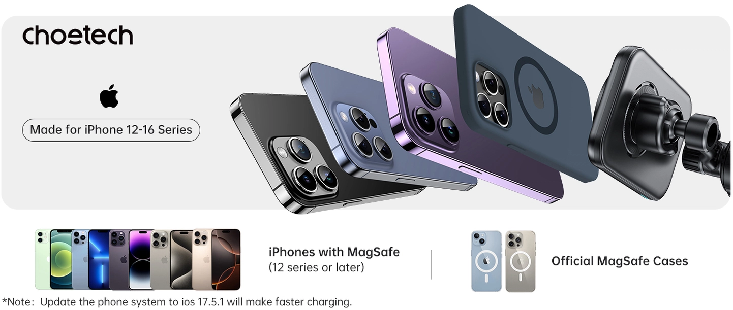 Choetech MagLeap Qi2 15W MagSafe Telefoonhouder Auto met Draadloos Opladen 15W afbeelding 10