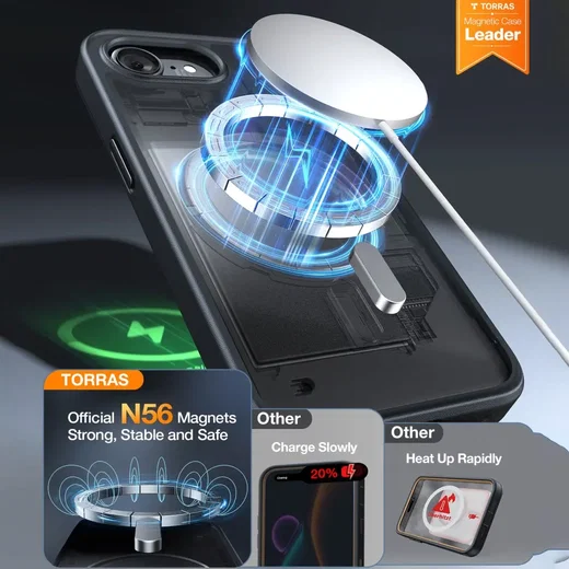 TORRAS Guardian Magnetic iPhone 17e / 16e Hoesje MagSafe Back Cover Zwart afbeelding 2