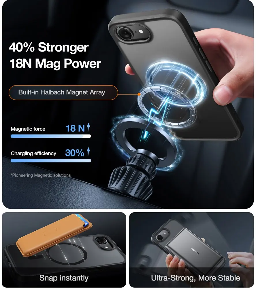 TORRAS Guardian Magnetic iPhone 17e / 16e Hoesje MagSafe Back Cover Zwart afbeelding 3