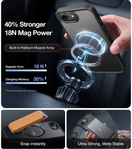 TORRAS Guardian Magnetic iPhone 17e / 16e Hoesje MagSafe Back Cover Zwart afbeelding 3