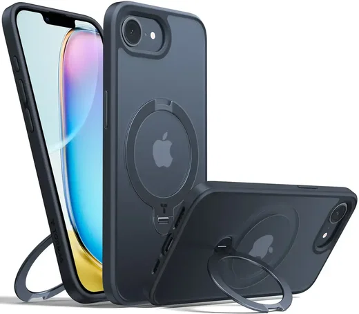 TORRAS Ostand Spin Apple iPhone 17e / 16e Hoesje 360° MagSafe Stand Zwart afbeelding 1