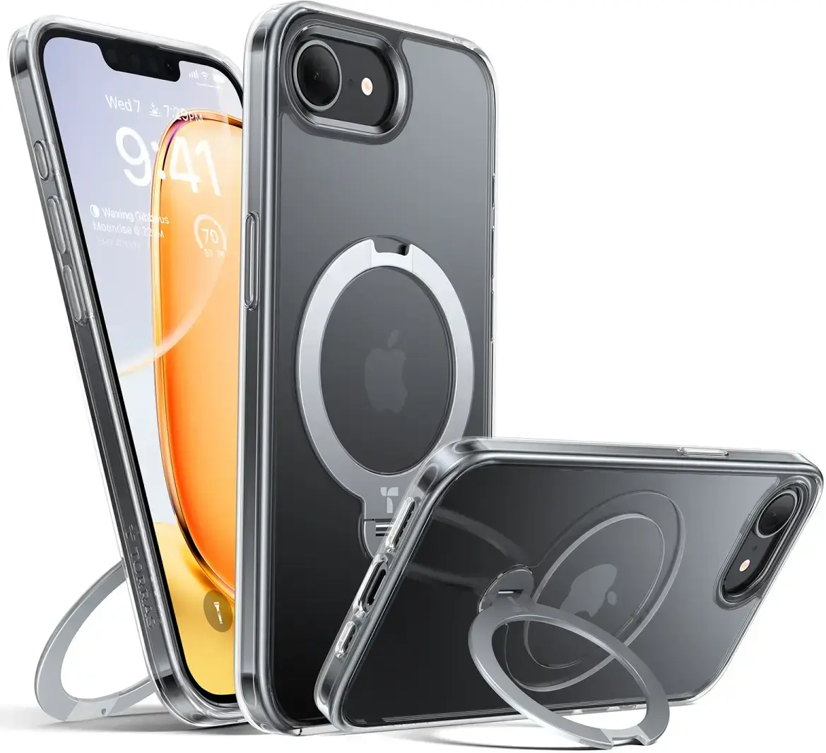 TORRAS Ostand Spin Apple iPhone 17e / 16e Hoesje 360° MagSafe Stand Transparant afbeelding 1