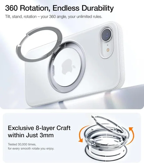 TORRAS Ostand Spin Apple iPhone 17e / 16e Hoesje 360° MagSafe Stand Transparant afbeelding 4