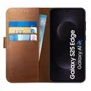Rosso Deluxe Samsung Galaxy S25 Edge Hoesje Echt Leer Book Case Bruin