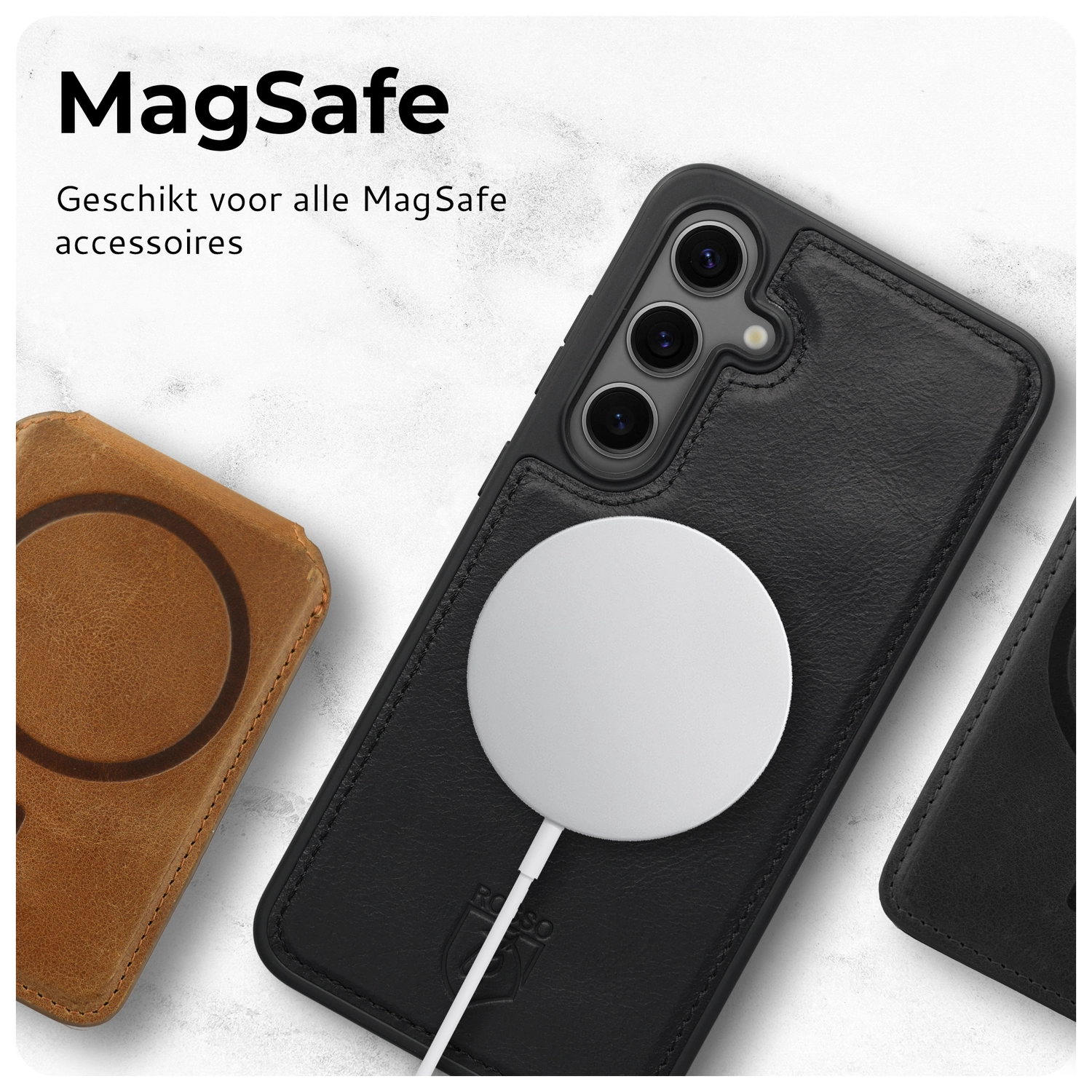 Rosso Elite Samsung Galaxy S25 Edge Hoesje met MagSafe Book Case Echt Leer Zwart afbeelding 5