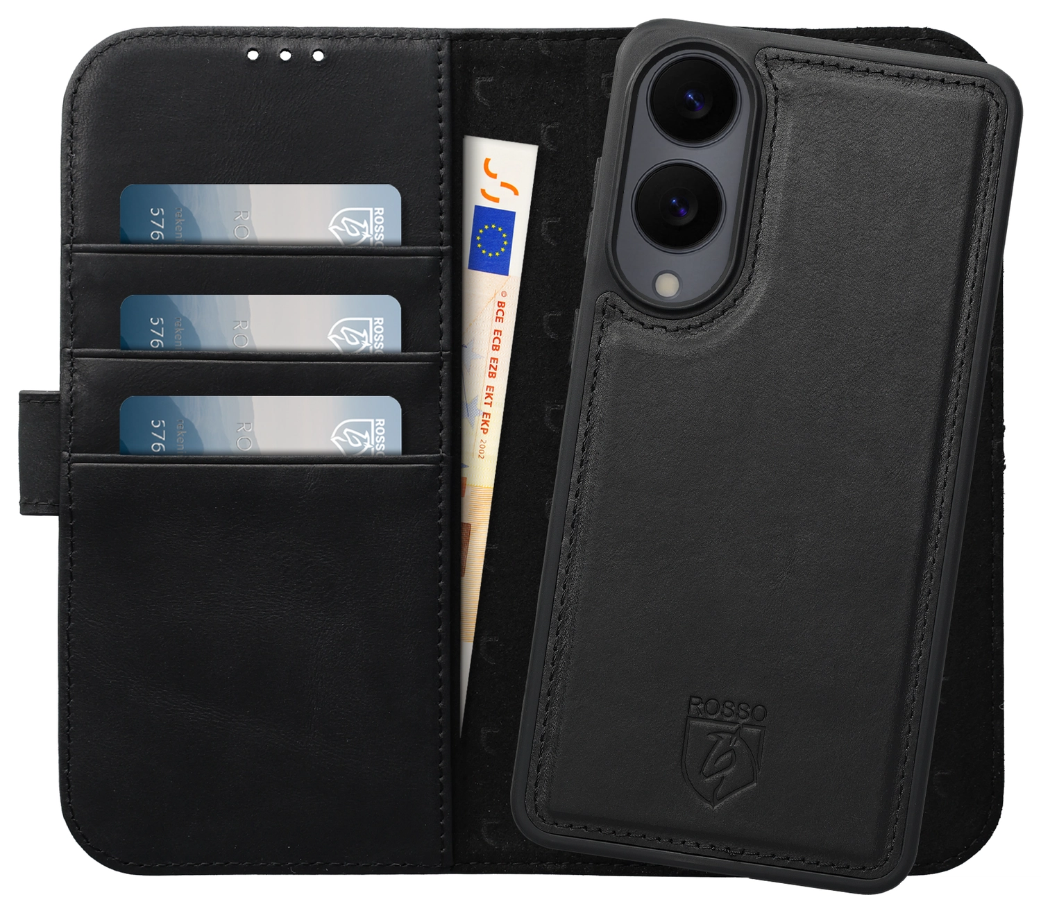 Rosso Elite Samsung Galaxy S25 Edge Hoesje met MagSafe Book Case Echt Leer Zwart afbeelding 1