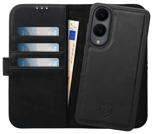 Rosso Elite Samsung Galaxy S25 Edge Hoesje met MagSafe Book Case Echt Leer Zwart afbeelding 1