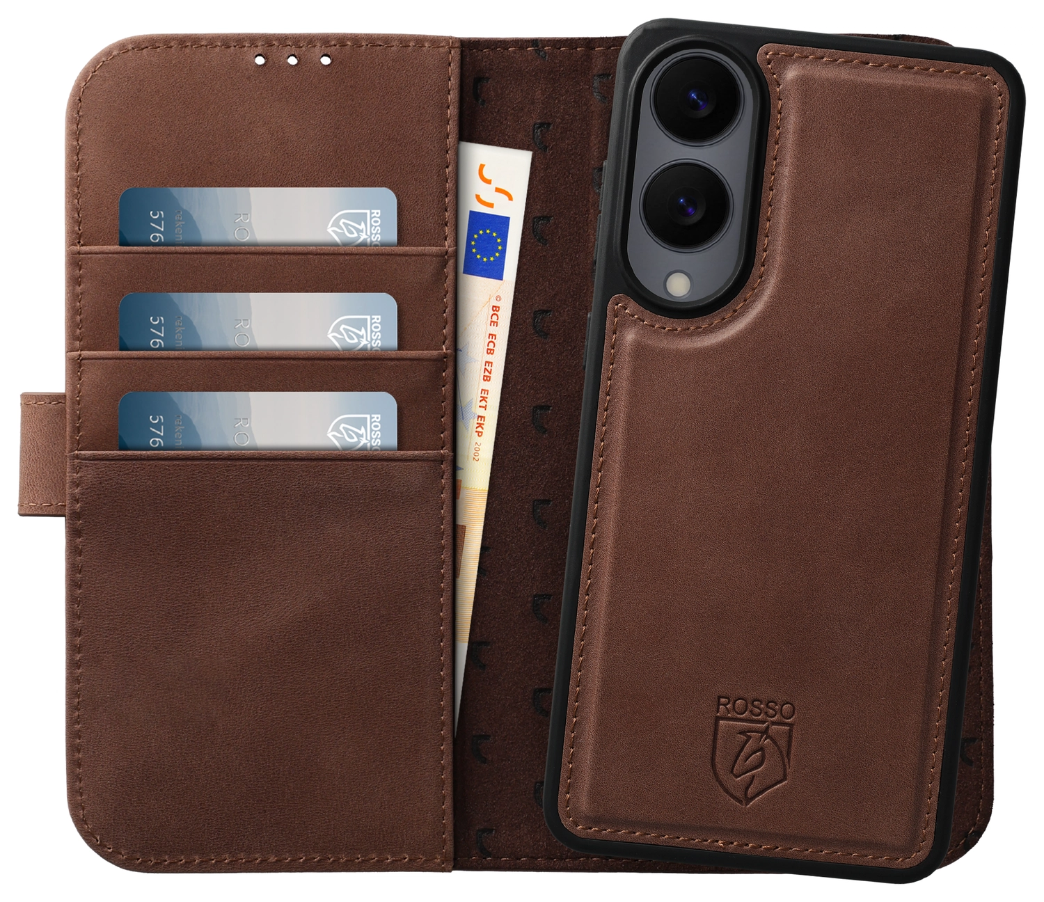 Rosso Elite Samsung Galaxy S25 Edge Hoesje met MagSafe Book Case Echt Leer Bruin afbeelding 1