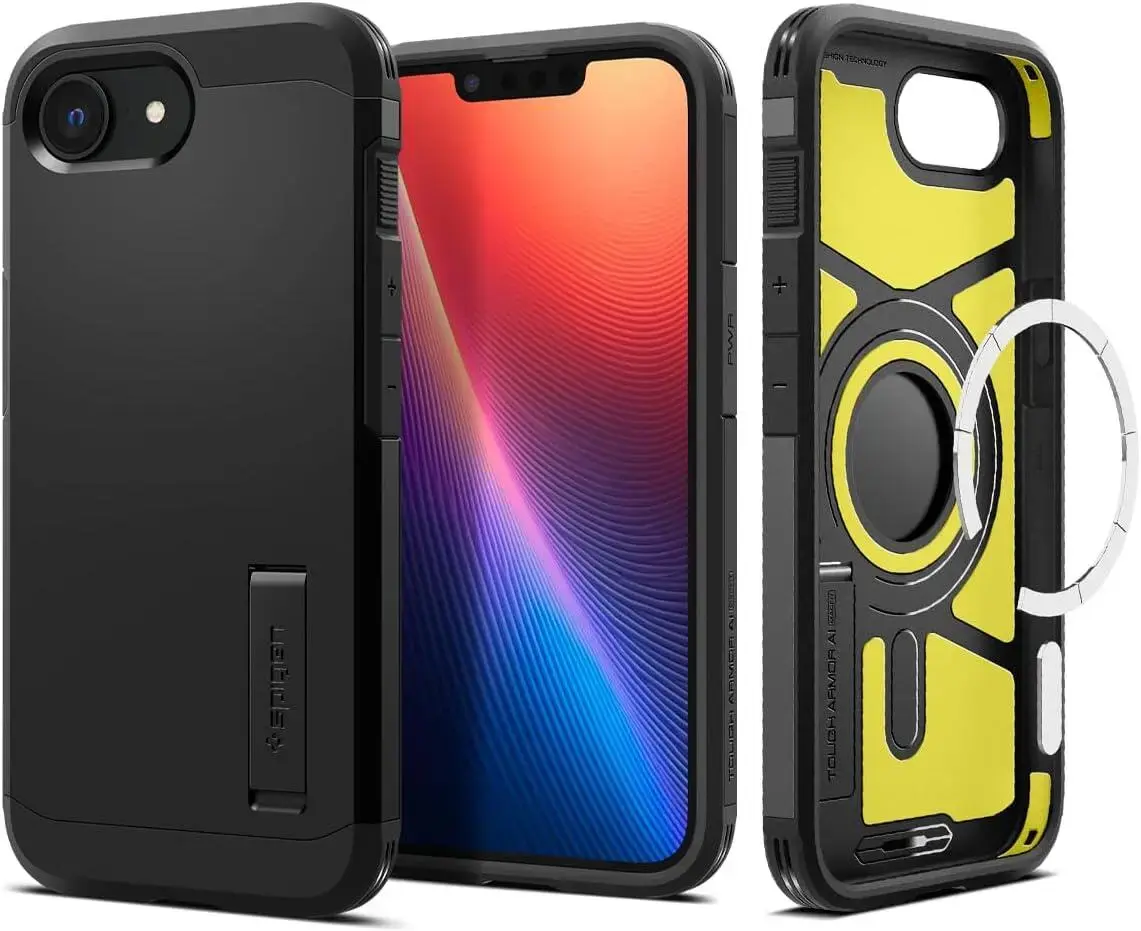 Spigen Tough Armor iPhone 17e / 16e Hoesje MagSafe Back Cover Zwart afbeelding 1