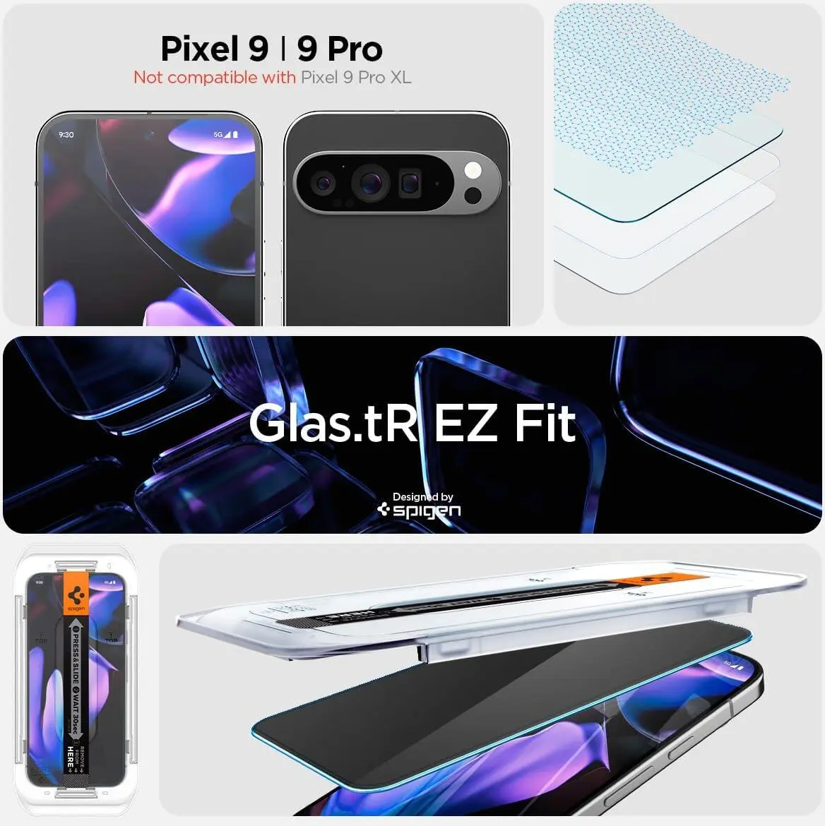 Spigen EZ Fit GLAS.tR Google Pixel 9 / 9 Pro Privacy Glass 2-Pack afbeelding 3