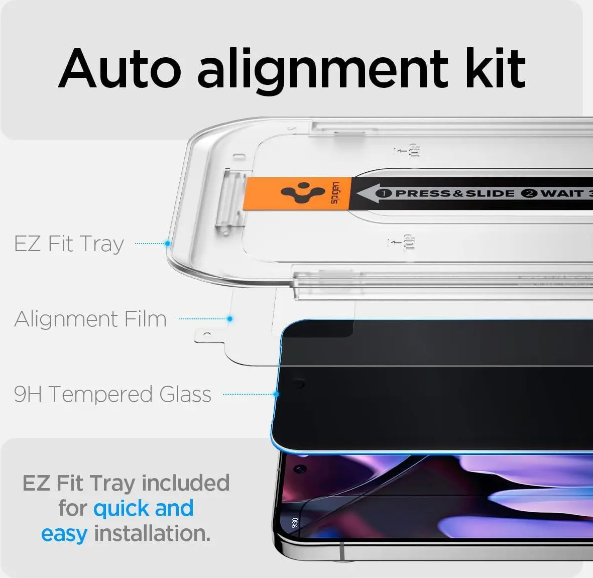 Spigen EZ Fit GLAS.tR Google Pixel 9 / 9 Pro Privacy Glass 2-Pack afbeelding 5