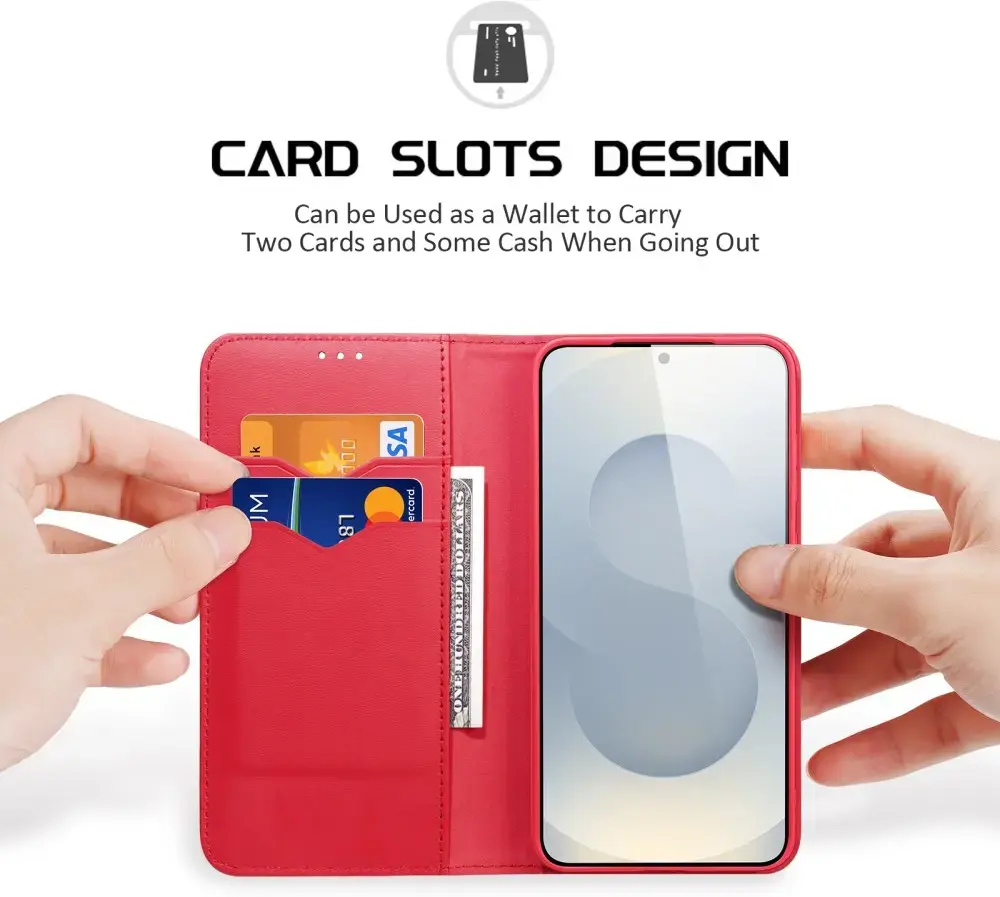 Dux Ducis Hivo Samsung Galaxy S25 Edge Hoesje RFID Book Case Rood afbeelding 2