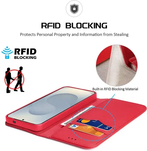 Dux Ducis Hivo Samsung Galaxy S25 Edge Hoesje RFID Book Case Rood afbeelding 3