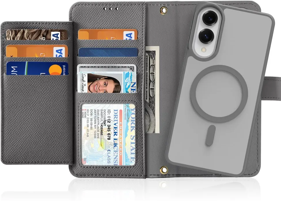 Dux Ducis Lawa Samsung Galaxy S25 Edge Hoesje 2-in-1 Wallet Case MagSafe Grijs afbeelding 1