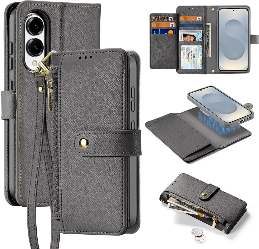 Dux Ducis Lawa Samsung Galaxy S25 Edge Hoesje 2-in-1 Wallet Case MagSafe Grijs afbeelding 2