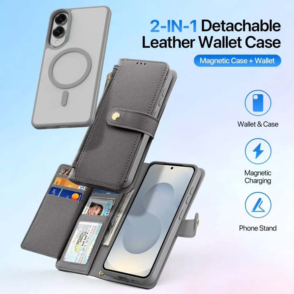 Dux Ducis Lawa Samsung Galaxy S25 Edge Hoesje 2-in-1 Wallet Case MagSafe Grijs afbeelding 3
