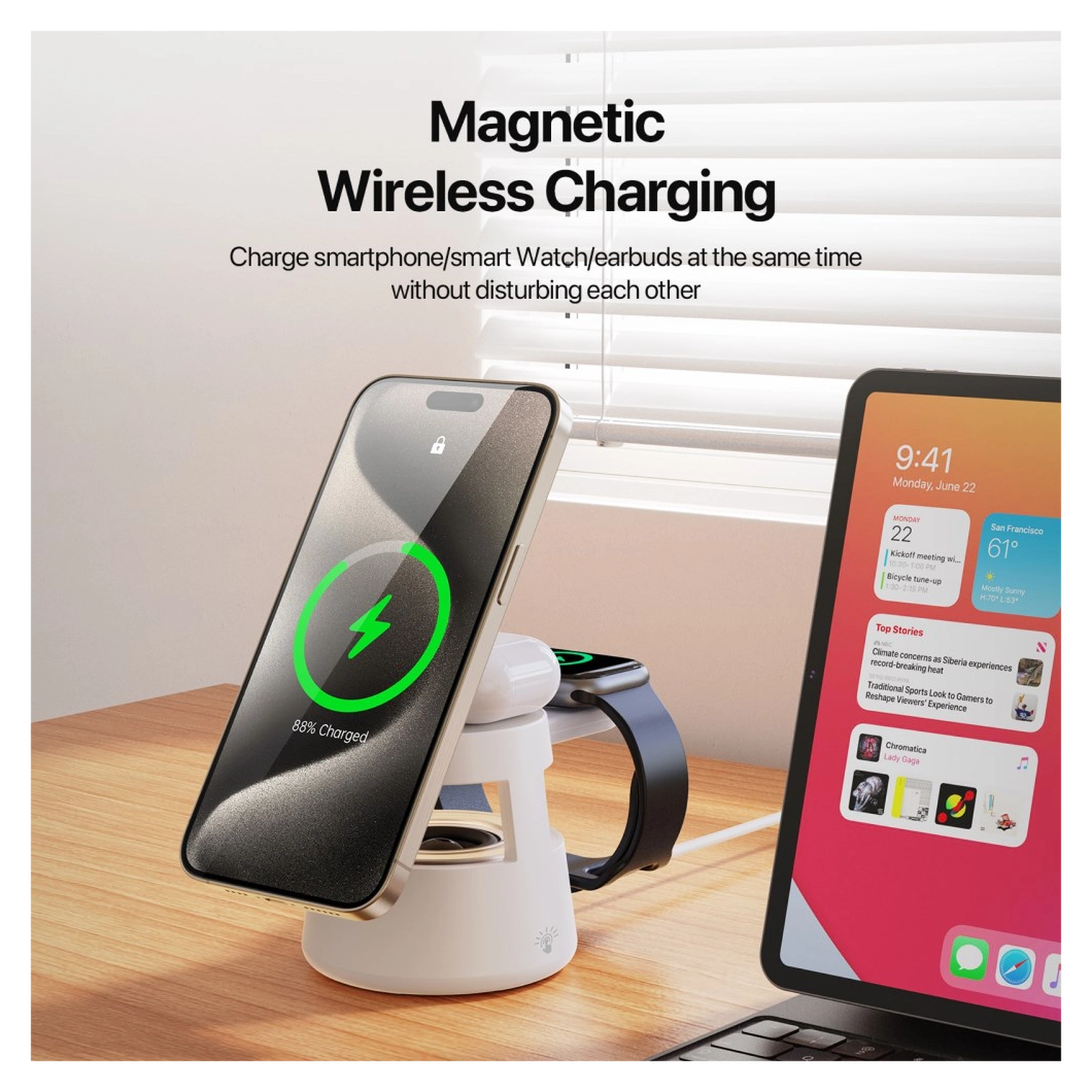 Duzzona W23 5-in-1 Draadloze MagSafe Oplader 15W met Bluetooth Speaker afbeelding 8