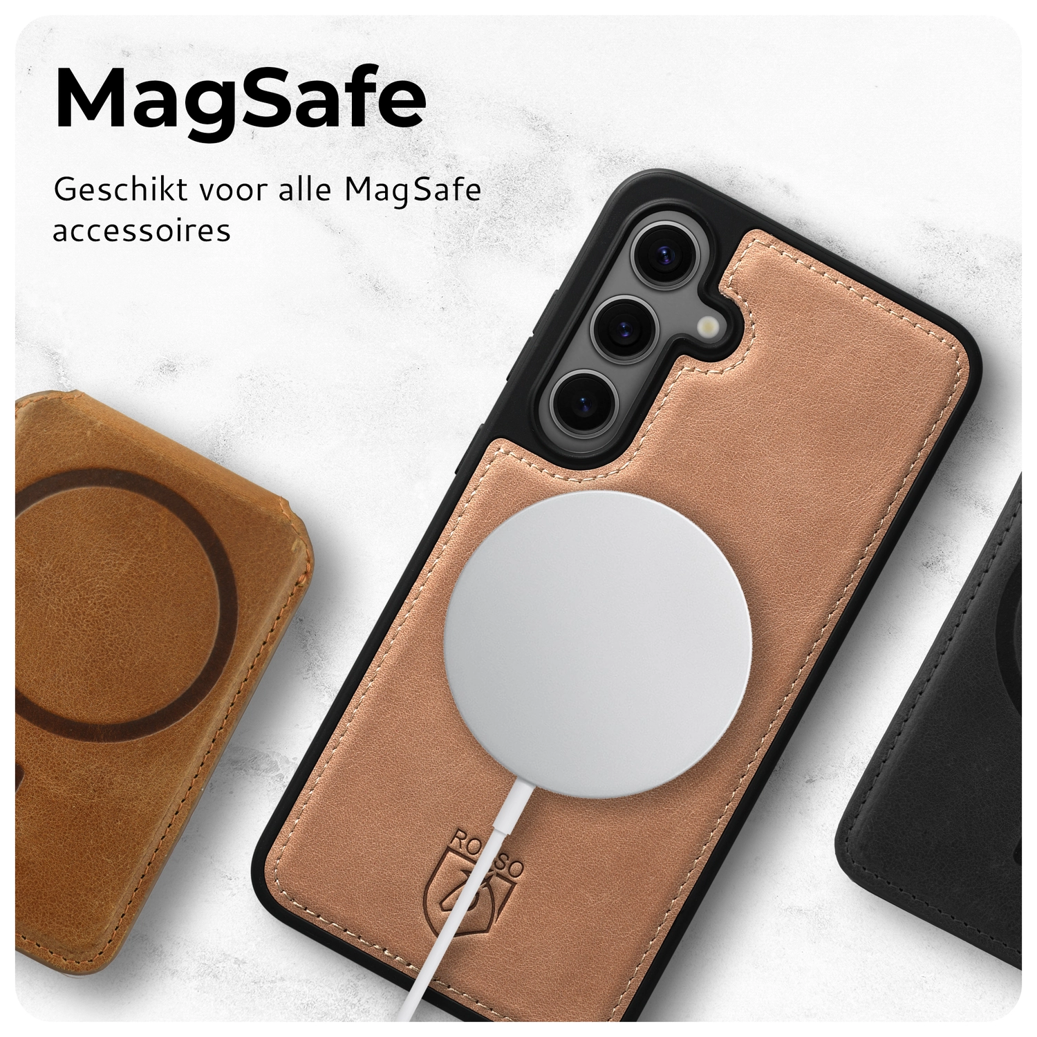 Rosso Elite Samsung Galaxy S25 Edge Hoesje met MagSafe Book Case Echt Leer Brown afbeelding 5