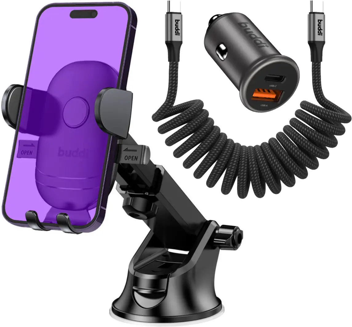 Buddi Way Universele Telefoonhouder Auto met Oplader voor Dashboard/Raam afbeelding 1