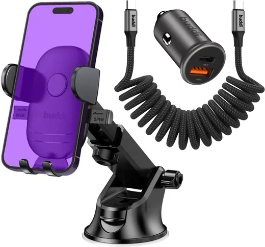 Buddi Way Universele Telefoonhouder Auto met Oplader voor Dashboard/Raam afbeelding 1