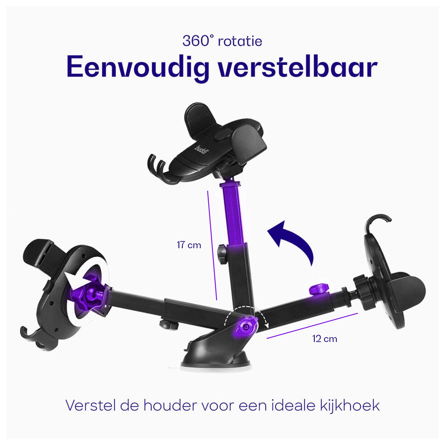Buddi Way Universele Telefoonhouder Auto met Oplader voor Dashboard/Raam afbeelding 4