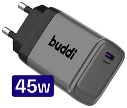 Buddi Power 45W Power Adapter Fast Charge USB-C Snellader Grijs afbeelding