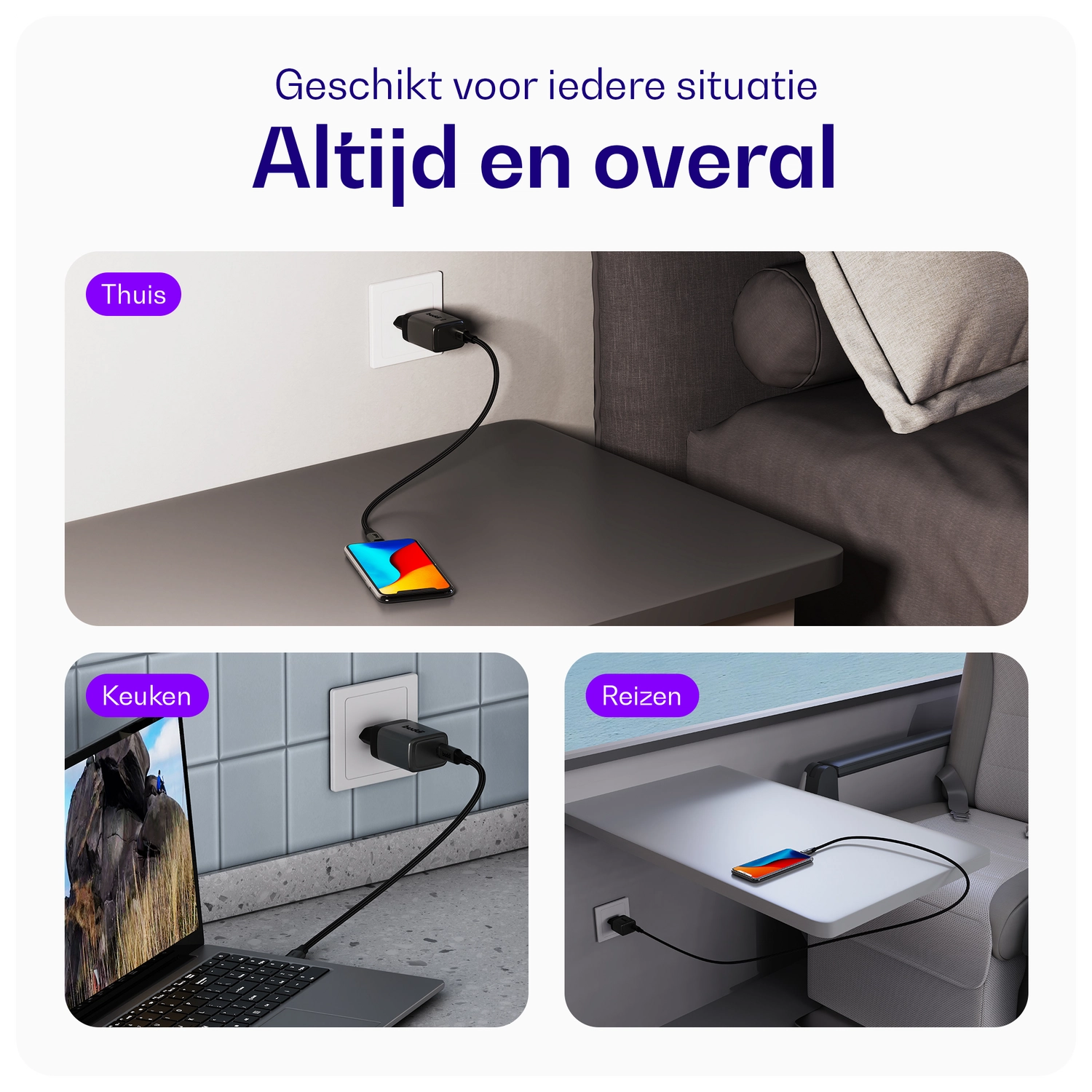 Buddi Power 45W Power Adapter Fast Charge USB-C Snellader Grijs afbeelding 5