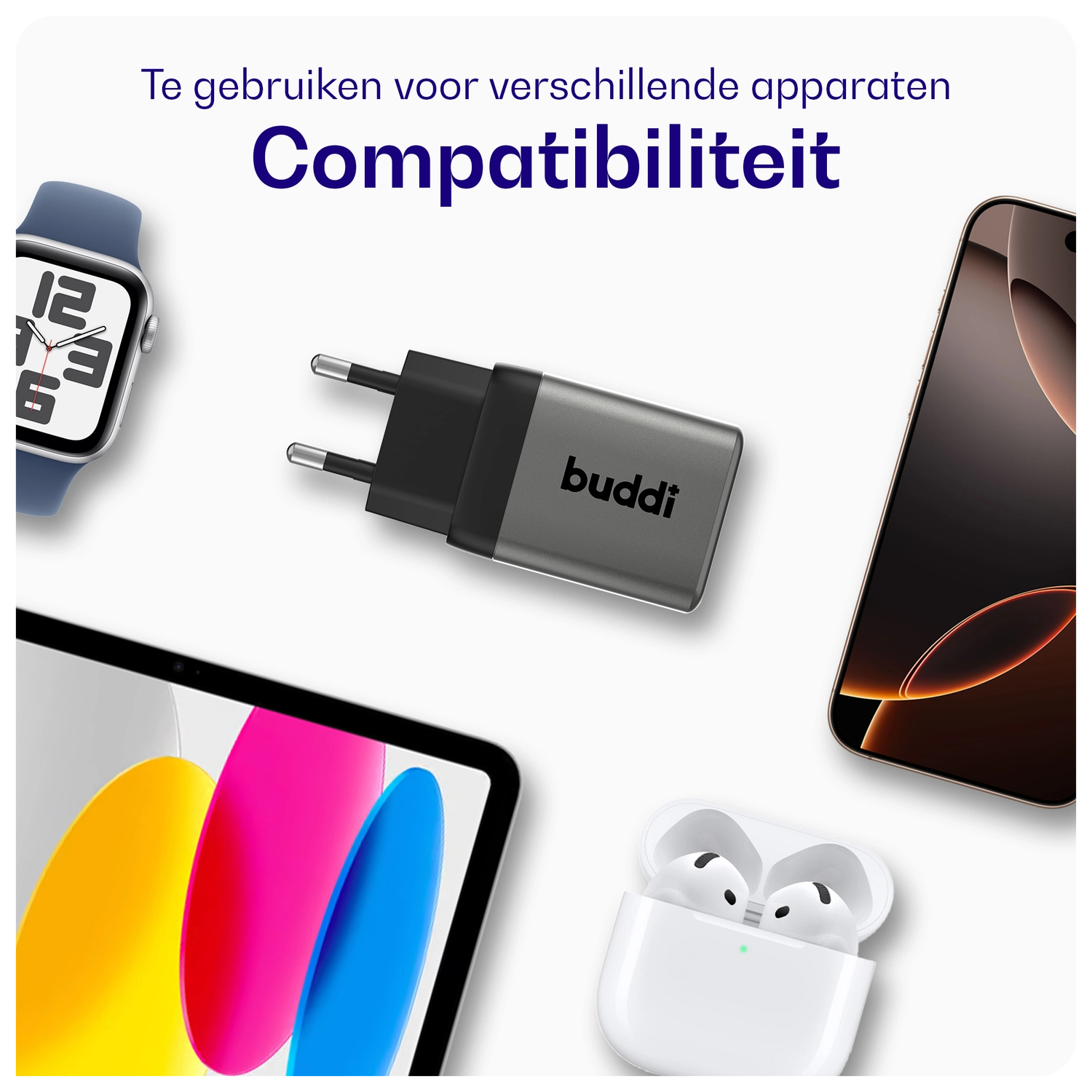 Buddi Power 45W Power Adapter Fast Charge USB-C Snellader Grijs afbeelding 6