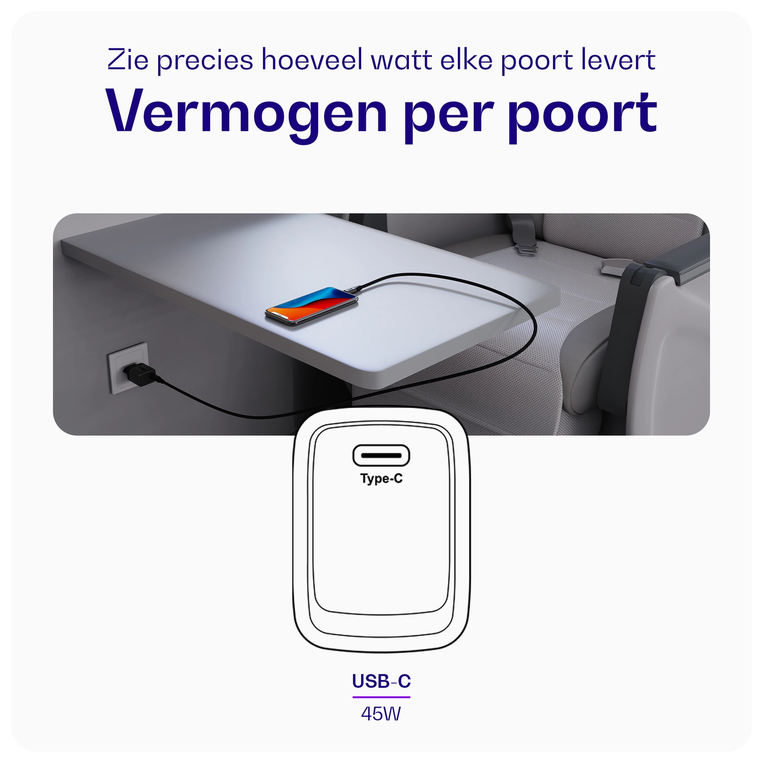 Buddi Power 45W Power Adapter Fast Charge USB-C Snellader Grijs afbeelding 7