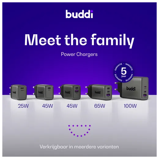 Buddi Power 45W Power Adapter Fast Charge USB-C Snellader Grijs afbeelding 8