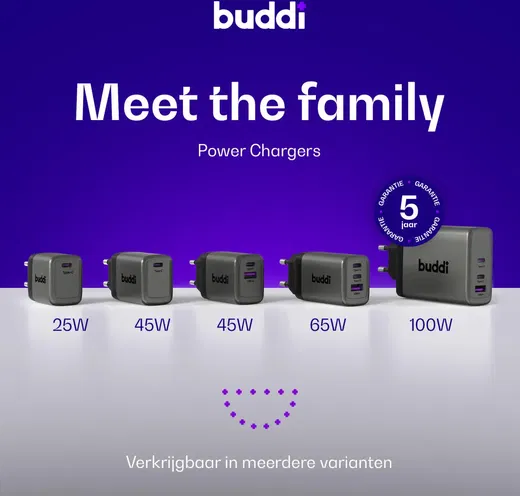 Buddi Power 45W Power Adapter Fast Charge USB-C + USB-A Snellader Grijs afbeelding 8