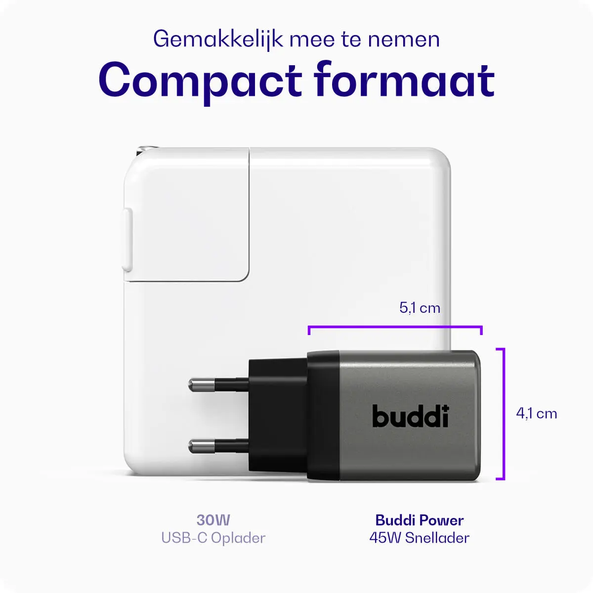 Buddi Power 45W Power Adapter Fast Charge USB-C + USB-A Snellader Grijs afbeelding 4