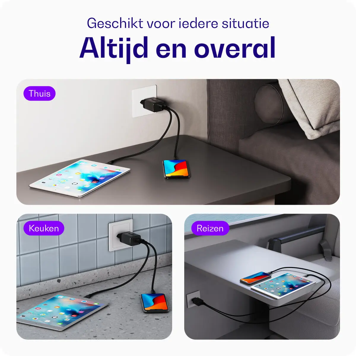 Buddi Power 45W Power Adapter Fast Charge USB-C + USB-A Snellader Grijs afbeelding 5