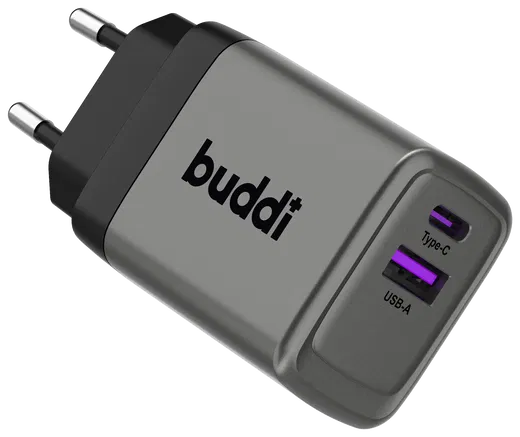 Buddi Power 45W Power Adapter Fast Charge USB-C + USB-A Snellader Grijs afbeelding 15