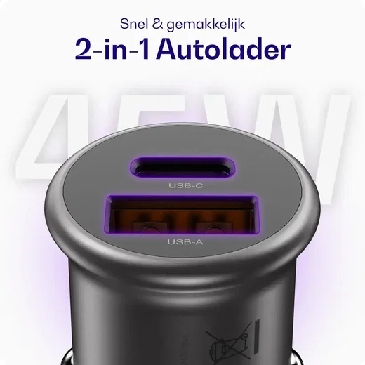 Buddi Power 45W USB-A / USB-C Autolader met USB-C naar USB-C Krulsnoer afbeelding 2