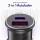 Buddi Power 45W USB-A / USB-C Autolader met USB-C naar USB-C Krulsnoer afbeelding 2