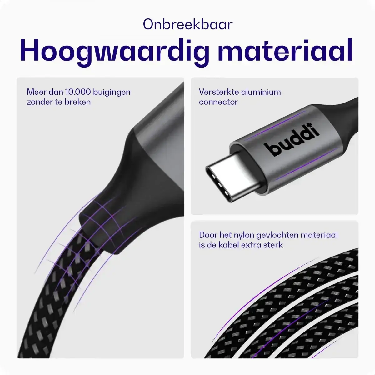 Buddi Power 45W USB-A / USB-C Autolader met USB-C naar USB-C Krulsnoer afbeelding 7